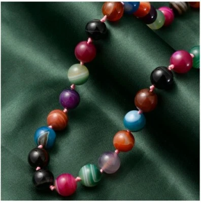 Collar natural con cuentas de ágata múltiple en acero inoxidable 20"" chakra curativo Reiki Foto 1 de 4