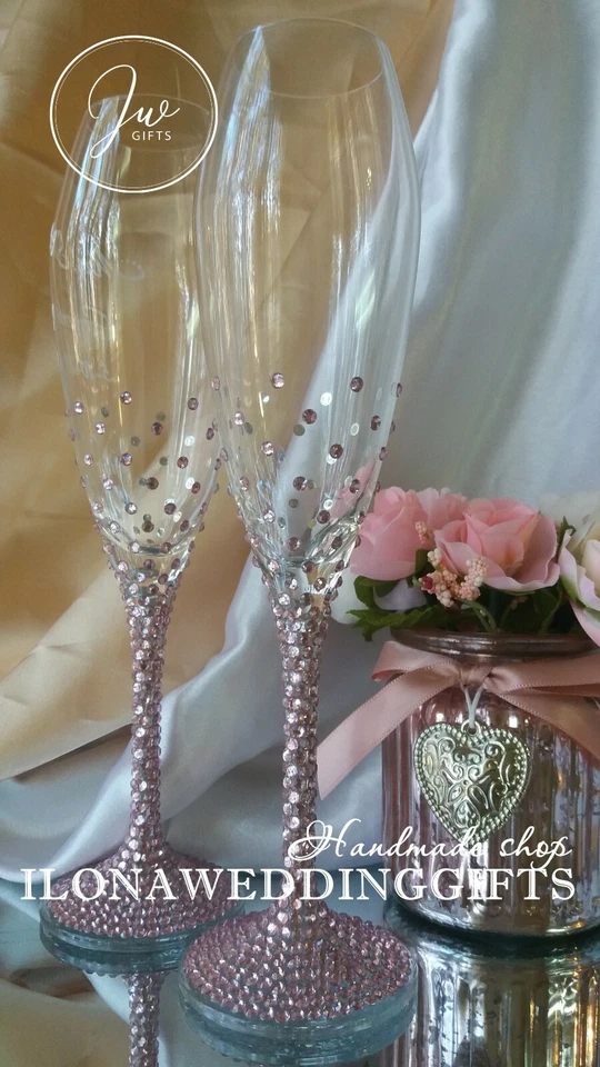Swarovski Crystal Personalized Wedding Champagne Toast Glass Flute Blush Sparkle - Image 1 of 1