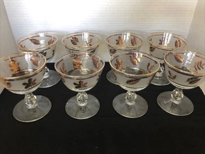 Set of 8 Vintage Mid Century Libbey Gold Leaf Pattern Champagne Glasses So Chic! - Picture 1 of 15