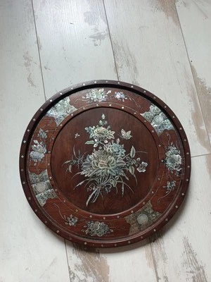 Ancien Grand Plateau Bois Nacre indochinois Vietnamien Antique - Photo 1/4