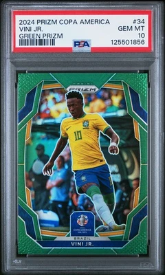 2024 PANINI PRIZM CONMEBOL COPA AMERICA GREEN PRIZM #34 VINI JR. 2/5 PSA 10 - Image 1 of 2