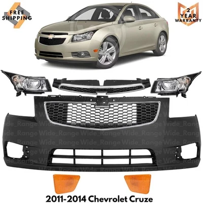 Front Bumper Cover Primed Plastic & Headlights Kit For 2011-2014 Chevrolet Cruze Foto 1 de 4