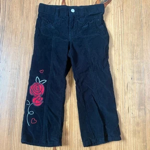 Pantaloni Healthtex retrò neri in velluto a coste rosa ricamati con volant TAGLIA 4T - Foto 1 di 5