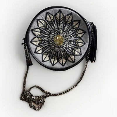 Cartera Bandolera de Cuero Jasper Jeera Borla Anthropologie Redonda Mandala Boho 9" Foto 1 de 4