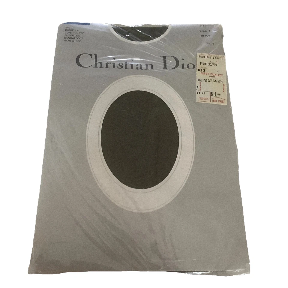 Vintage Christian dior diorella sandalfoot pantyhose sheer leg size 4 olive
