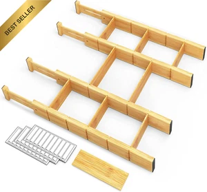 4PCS Bamboo Drawer Dividers with Inserts and Labels Adjustable for Home Office - Picture 1 of 12