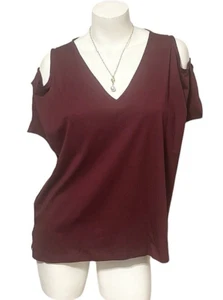 NWT MICHAEL KORS COLD SHOULDER SHORT SLEEVE TOP DARK RUBY SIZE XL MSRP $78.00 - Picture 1 of 6