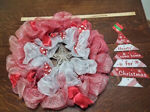 Tulle Peppermint wreath,Christmas,Holiday wreath, Winter 24 in diameter 