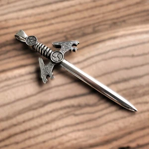 Schwert Anhänger Silber Gothic Schutzamulett Okkultismus Pentagramm Triskele - Bild 1 von 6