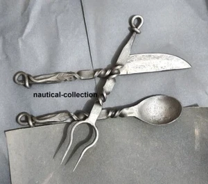 Set of 3 pc Twisted Forged Medieval Cutlery Set Viking Cutlery Knife Spoon Fork - Picture 1 of 5