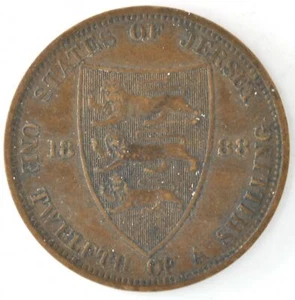 1888 Jersey States One Twelfth Of A Shilling 1/12 th Bronze Victorian Coin KM# 8 - Picture 1 of 2