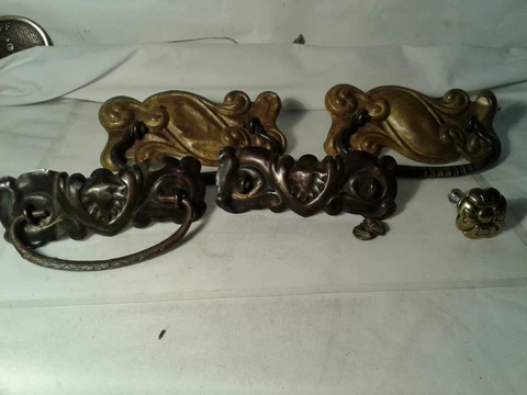 Vintage/antique cabinet drawer pulls handles ODDS PIECES PARTS thin metal salvag Cover