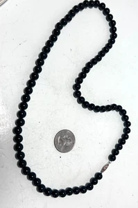 Vtg Black Onyx Stone Necklace Bead N3042 - Picture 1 of 2