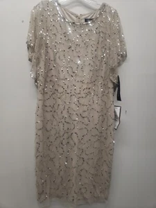 Adrianna Papell  Champagne Sequin Flutter Sleeve Cocktail Dress Size 16  - Picture 1 of 9