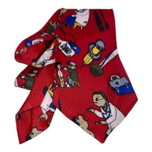 Corbata para el cuello Dimoda hecha a mano para hombre roja novedad médico pediatra niños examen dibujos animados - Imagen 1 de 6