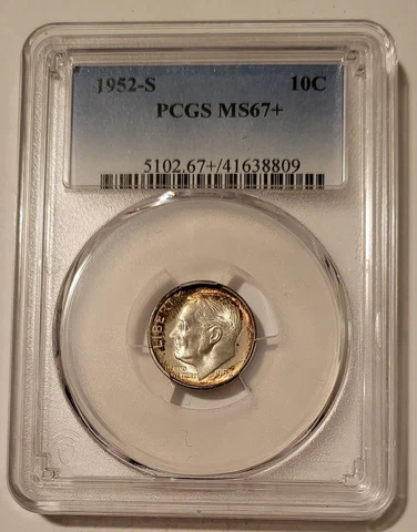 1952 S Roosevelt Dime Unc MS67+ PCGS Cover