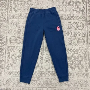 Carhartt Sweatpants Kids Blue Pockets Big Logo Outdoor Joggers Size 8 - Picture 1 of 5
