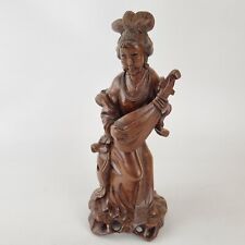Antique Chinese Hardwood Carved Figure Of A Lady With Instrument 27cm High