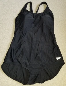 Womens Swim Suit-SPEEDO-black nylon stretch 'Power Flex' one piece padded-14 - Picture 1 of 6