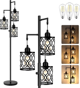 Dimmable Farmhouse Floor Lamp, Industrial Floor Lamp for Living Room with 3 X 6W - Picture 1 of 7