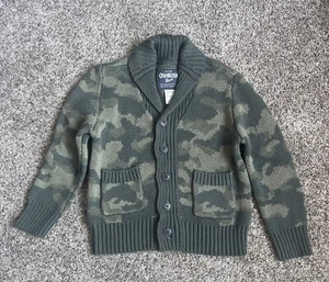 OshKosh B'gosh Boys Camouflage Cardigan Size 4 Sweater Army Green - Picture 1 of 7