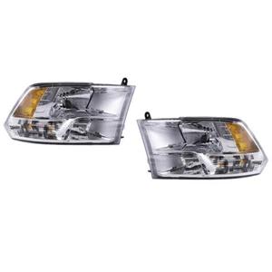 Pair Headlights for 13-18 RAM Truck Halogen Headlamp Lens Set with Chrome Bezels - Picture 1 of 9