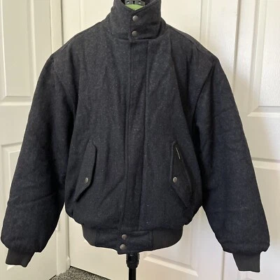 Members Only Bomber Jacket Charcoal Gray 100% Wool Insulated Snap Pockets Zip - Image 1 of 4