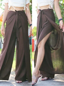 Ladies Wide Leg Pants Tie Front Palazzo Wrap Beach Sarong Bohemian Gypsy WTF - Picture 1 of 2