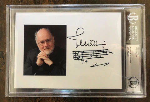 John Williams signed 5x7 index card WITH STAR WARS THEME NOTATION. Certified Cover