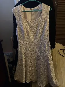 antonio melani Cocktail Dress Cream Floral Lace Satin Lined Sz 14 Back Zip - Picture 1 of 17