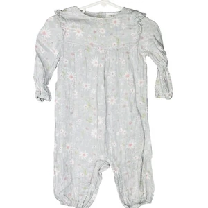 Angel Dear Girls Gray Pink Flowers Muslin 100% Cotton Outfit Girls 6-12 Months - Picture 1 of 6