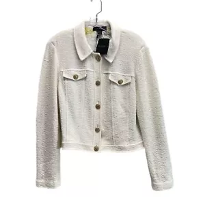 NWT St. John Boucle Ivory Tweed Jacket Size 16 Gold Rhinestone Button Old Money - Picture 1 of 13