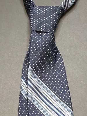 Corbata a rayas vintage Via Re azul a lunares 57"x3" Foto 1 de 4