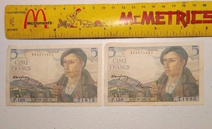 1947 France 5 Francs x2 CONSECUTIVE UNC Notes; P-98b ☆71879 & 71880 RARE DUO☆ - Picture 1 of 3