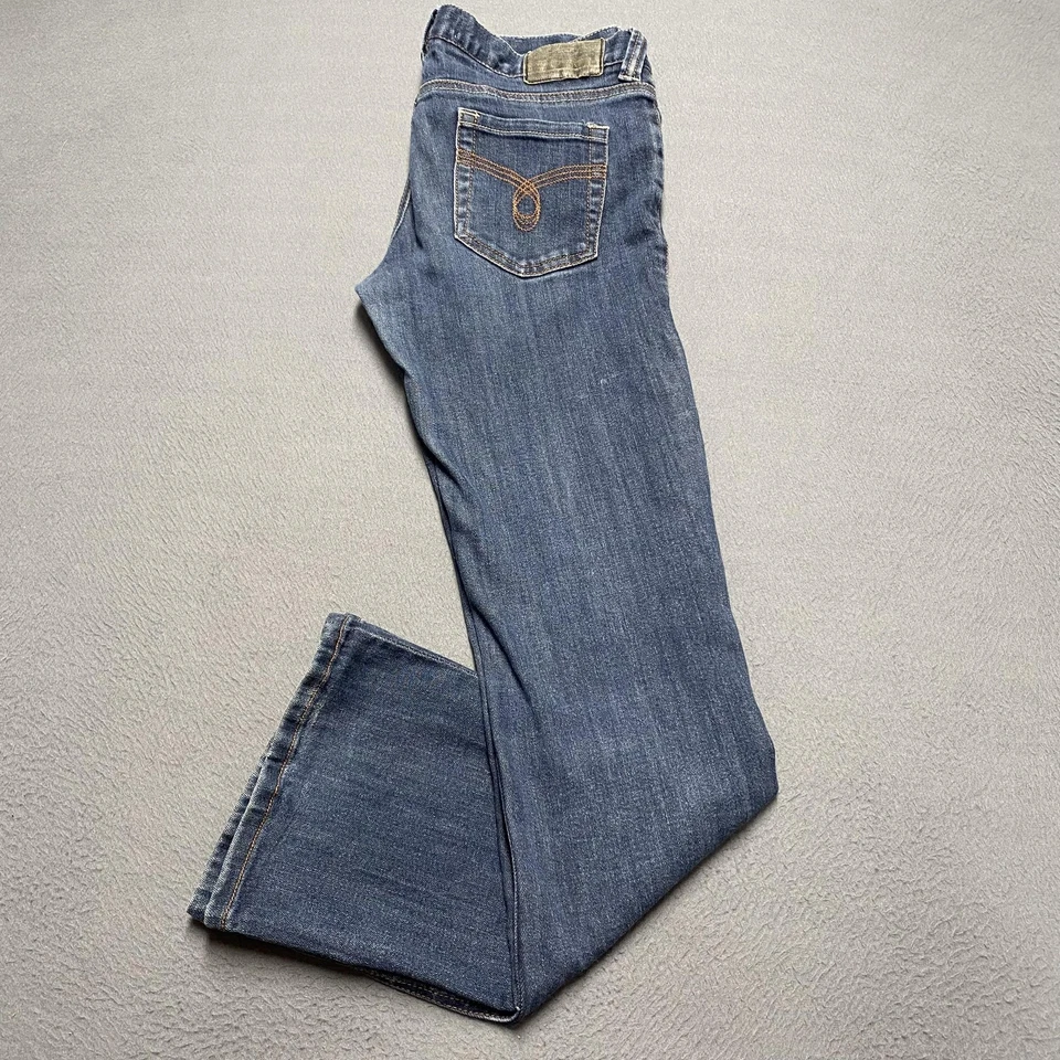 VTG Roxy Jeans Womens 7 Blue Sunset Beach Flare Fit Stretch Denim Mid Wash Y2K - Image 1 of 4