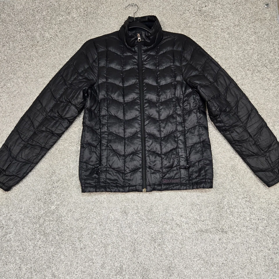 Chaqueta acolchada Marmot Down 800 Fill para mujer pequeña ligera negra cremallera completa Foto 1 de 4