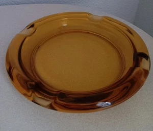 Vintage Amber Glass Ashtray 8” Mid-Century Modern MCM Cigar 4 Slot VTG EUC Heavy - Picture 1 of 5