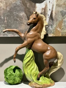 VTG Mid Century Slip Cast Handpainted Ceramic Rearing Up Horse Sculpture 16" - Picture 1 of 17