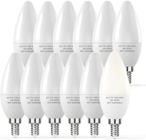 E12 LED Light Bulbs B11 Candelabra Bulbs 60W Equivalent, Non-Dimmable 6W LED Can - Picture 1 of 12