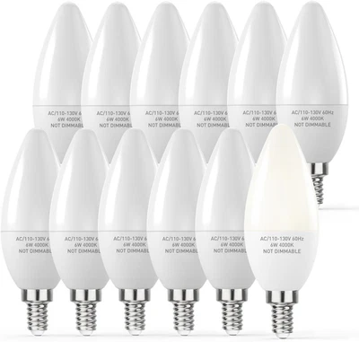E12 LED Light Bulbs B11 Candelabra Bulbs 60W Equivalent, Non-Dimmable 6W LED Can - Image 1 of 4