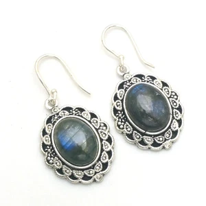 Labradorite Gemstone Handmade Drop Dangle Earrings Jewelry Gift 1.72" AE-93023 - Picture 1 of 1