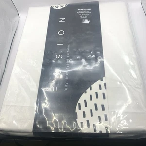 Fusion Sorbonne White 100% Cotton Eyelet Lined Curtains Pair - Picture 1 of 5