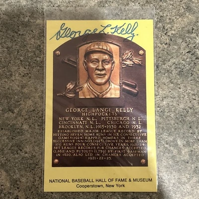 George Kelly Autographed Signed HOF Plaque Postcard New York Giants - Image 1 of 2