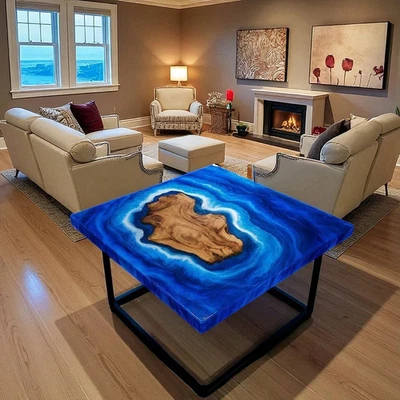 Ocean Inspired Epoxy Resin Coffee Table Handmade Wood Furniture for Home - Image 1 of 4