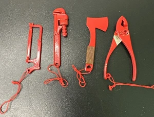 Vintage Christmas Ornament Red Miniature Tools 4 Piece Set 1970s - Picture 1 of 5