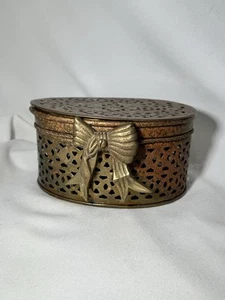 Vtg Brass Incense Burner Box Cricket Trinket Box with Bow India - Picture 1 of 6
