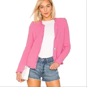 IRO | Rosia ECRU Rosa Flecos Tweed Chaqueta Bouclé Flecos Almohadillas para los Hombros Texturizadas - Imagen 1 de 11