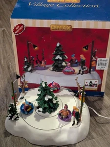 Lemax Saucer Fun Christmas Village Table Accent Snow Sledding Lighted & Animated - Picture 1 of 24