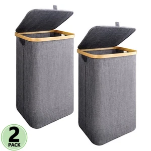 2X Large Laundry Basket with Lid,100L Bamboo Handles for Clothes and Toy Storage - Picture 1 of 15