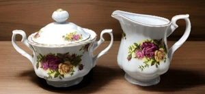Vintage Rose Sugar Bowl and Creamer Milk Jug Set Curtea De Arges Crown Regal - Picture 1 of 24